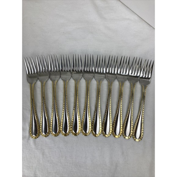 11 Retroneu GOLD ACCENT Chain 7” 18/8 Korea Stainless Dessert￼ Fork Good Quality - Picture 1 of 7